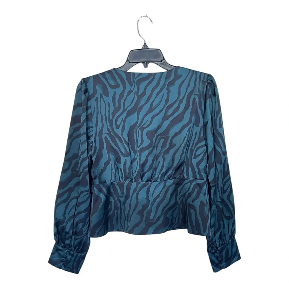 NWT J. Crew | Green Black Zebra Print Long Sleeve Button Front Side Zip Blouse 6